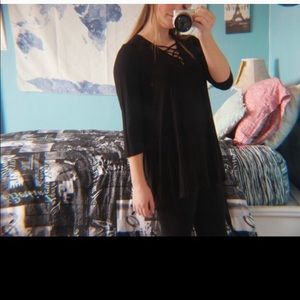 Long Black Shirt w/ Crossed V-Neck